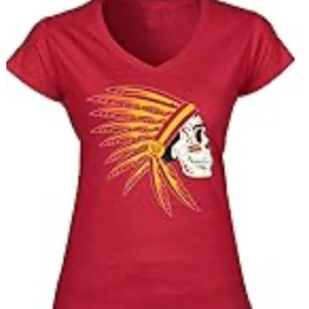 Kansas City Chiefs Womens SZ L Red VNeck Scull Chief